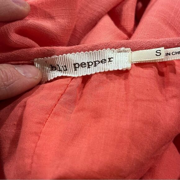 Coral color a-line cold Shoulder short sleeve mini dress with lace details - Picture 9 of 13